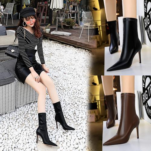 Winter fashion simple thin heel high heel pointed sexy nightclub show thin ankle boots F1003