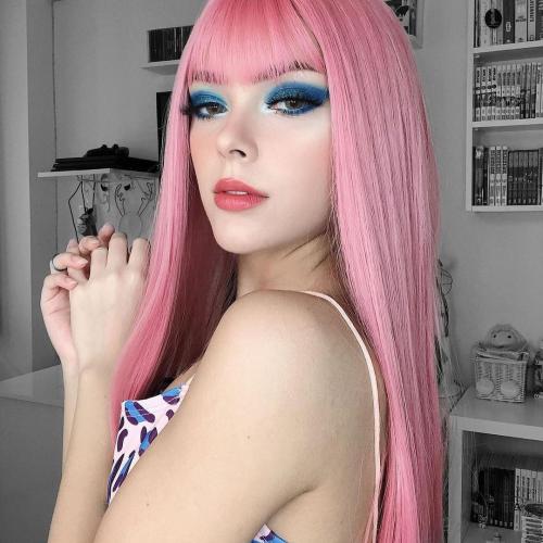 Wigtoday.com, COSPLAY LOLITA LONG PINK AIR BANGS WIG WM1045 COSPLAY LOLITA LONG PINK AIR BANGS WIG WM1045