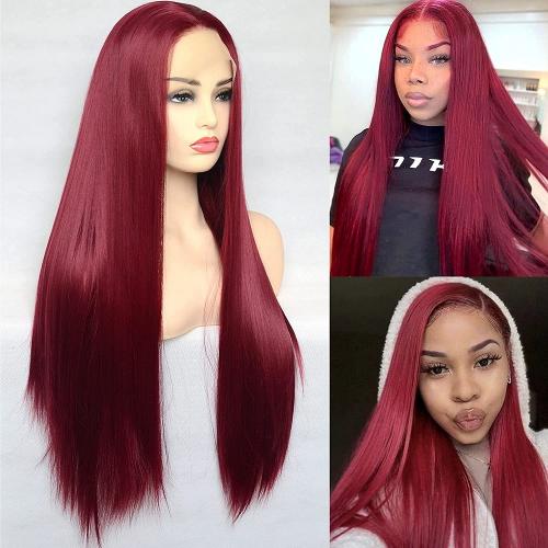 Wigtoday.com, Long Straight Burgundy Wine Synthetic Hair Lace Front Wig WG1118 Long Straight Burgundy Wine Synthetic Hair Lace Front Wig WG1118