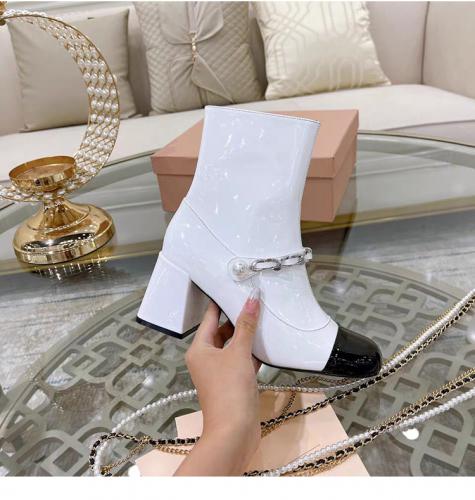 Ankle boots Round head thick heel chain stitching side zipper Martin boots small wind Mary Jane ankle boots F1010