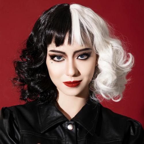 Wigtoday.com, Disney Movie Cruella Black Silver Cosplay Wig WG1091 Disney Movie Cruella Black Silver Cosplay Wig WG1091