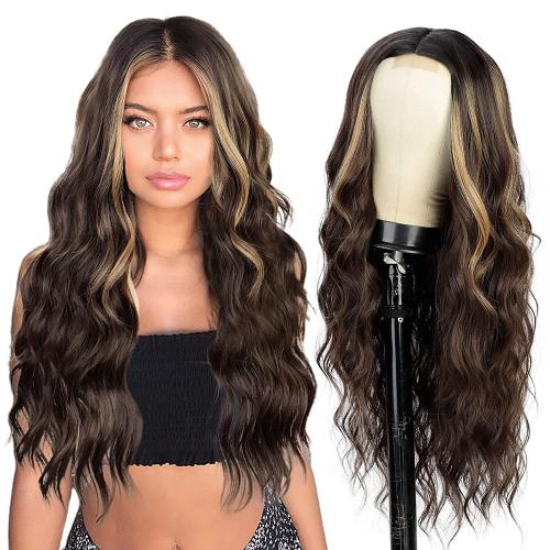 Black Brown BLONDE Long curly hair front lace synthetic wig WG1132