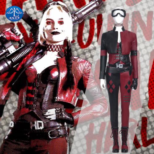 The Suicide Squad Harley Quinn Faux Leather Jacket Full Set with Goggles Cosplay Costume COS079