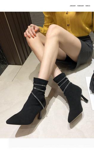 Wigtoday.com, The new autumn winter 2021 mid high Heel Romanesque black suede skinny heel boots for women F1011 The new autumn winter 2021 mid high Heel Romanesque black suede skinny heel boots for women F1011