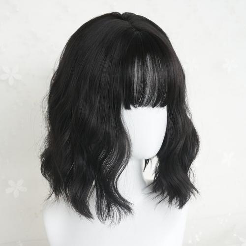 MEDIUM BLACK AIR BANGS CURLY WIG WM1133