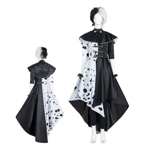 Fashion Queen Cruella De Vil Spotted Dress Full Set Cosplay Costume COS075