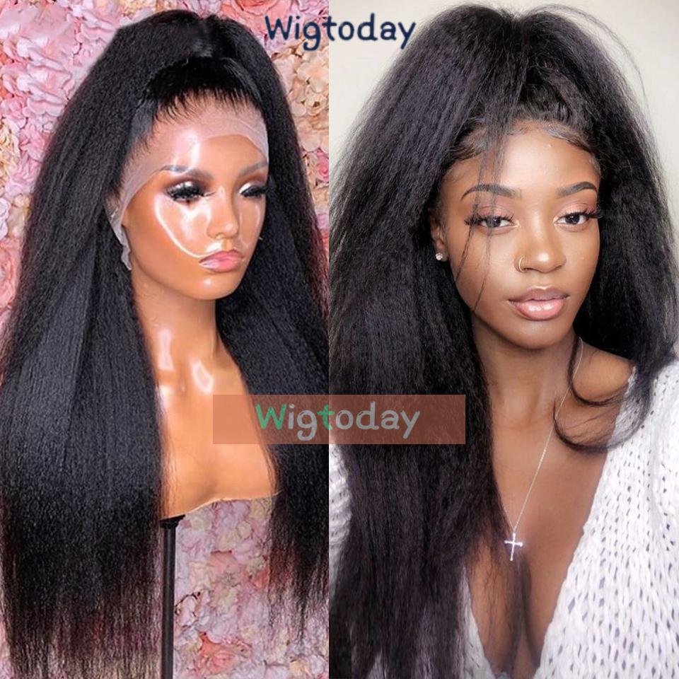 Transparent Lace 100% Human Remy Hair Kinky Straight Yaki 4x4 Lace Closure 13x4 13x6 lace frontal Wigs For Women 150% Density Natural Color HW1005