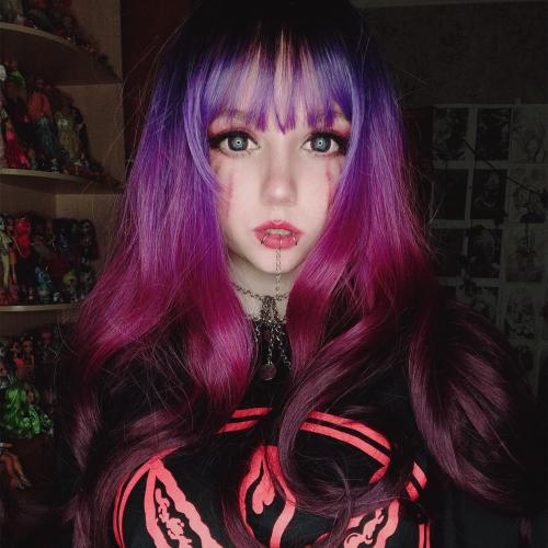 LOLITA HARAJUKU GRAIDENT PURPLE AIR BANGS CURLY WIG WM1184