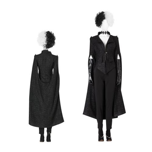 Fashion Queen Cruella De Vil Black Coat Full Set Cosplay Costume COS073