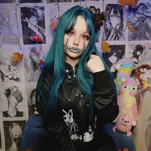 Wigtoday.com, LONG BLUE GREEN AIR BANGS STRAIGHT WIG WM1146 LONG BLUE GREEN AIR BANGS STRAIGHT WIG WM1146