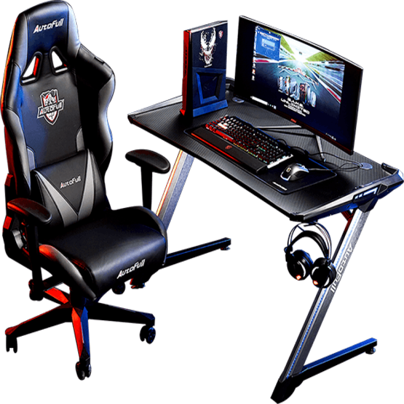 AutoFull Black Knight Gaming Chair and desk setup