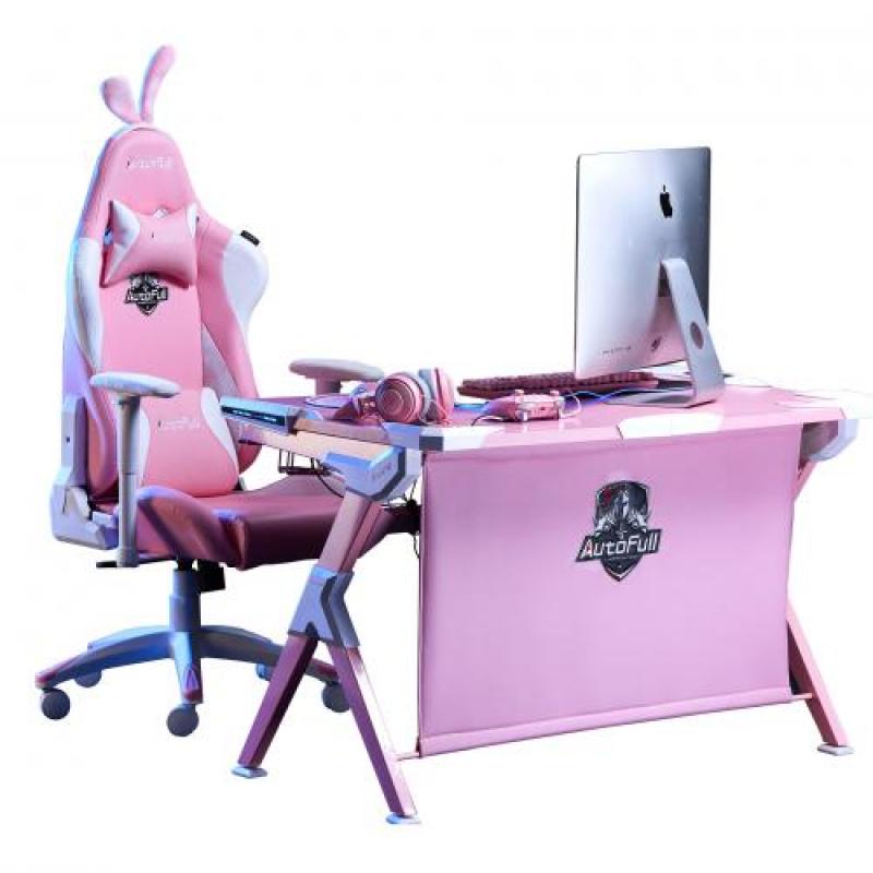 Autofull Cherry blossom snow gaming chair and computer desk Pack